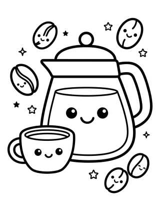 Cafetera y Taza Amiguitas para colorir Desenho de Cafetera y Taza Amiguitas para colorir e imprimir grátis