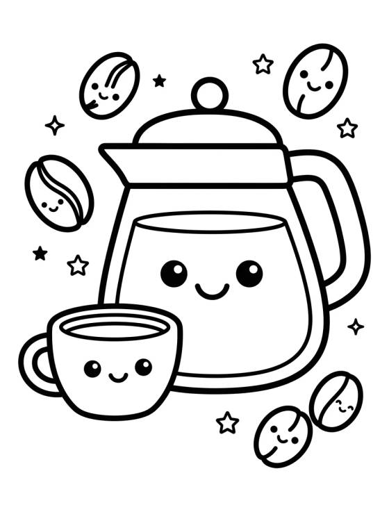 Cafetera y Taza Amiguitas para colorir Desenho de Cafetera y Taza Amiguitas para colorir e imprimir grátis