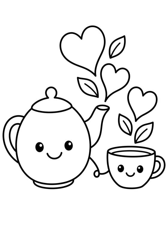 Tetera y Taza Amigas para colorir Desenho de Tetera y Taza Amigas para colorir e imprimir grátis