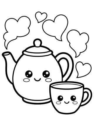 Tetera y Taza de Té Lindas para colorir Desenho de Tetera y Taza de Té Lindas para colorir e imprimir grátis