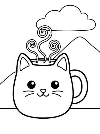 Taza de Café de Gatito para colorir Desenho de Taza de Café de Gatito para colorir e imprimir grátis