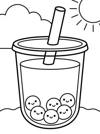 Vaso de Bubble Tea Kawaii para colorir Desenho de Vaso de Bubble Tea Kawaii para colorir e imprimir grátis