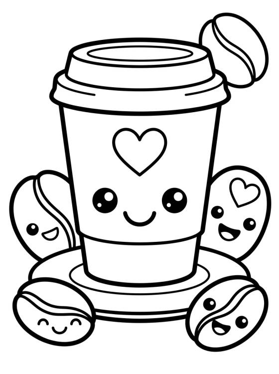 Vaso de Café Kawaii Sonriente para colorir Desenho de Vaso de Café Kawaii Sonriente para colorir e imprimir grátis