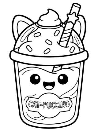 Frappuccino de Gatito Kawaii para colorir Desenho de Frappuccino de Gatito Kawaii para colorir e imprimir grátis