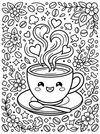 Taza de Café Kawaii para colorir Desenho de Taza de Café Kawaii para colorir e imprimir grátis