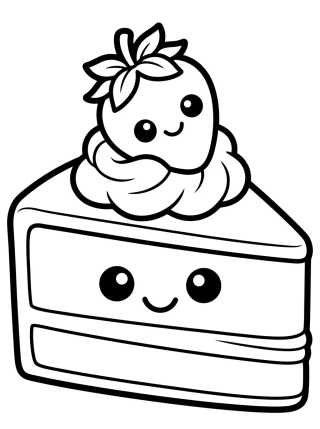 Pastel de Fresa Kawaii para colorir Desenho de Pastel de Fresa Kawaii para colorir e imprimir grátis