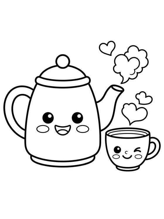 Tetera y Tacita de Té Lindas para colorir Desenho de Tetera y Tacita de Té Lindas para colorir e imprimir grátis