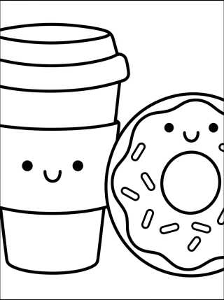 Vaso de Café Kawaii y Donut para colorir Desenho de Vaso de Café Kawaii y Donut para colorir e imprimir grátis