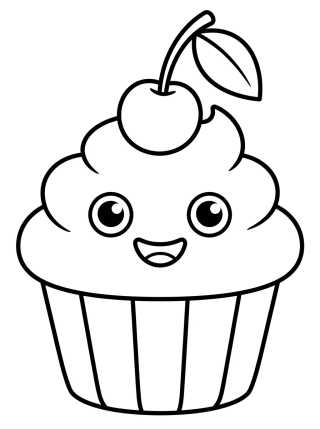 Cupcake Sonriente con Cereza para colorir Desenho de Cupcake Sonriente con Cereza para colorir e imprimir grátis