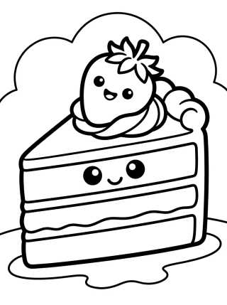 Trozo de tarta de fresa Kawaii para colorir Desenho de Trozo de tarta de fresa Kawaii para colorir e imprimir grátis