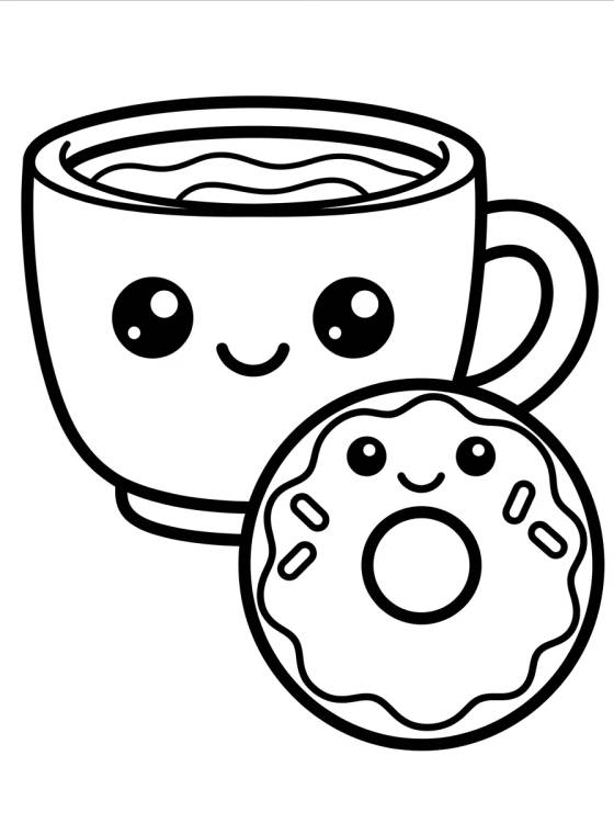 Taza de Café y Dona Tierna para colorir Desenho de Taza de Café y Dona Tierna para colorir e imprimir grátis