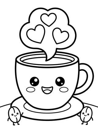 Taza de Café Kawaii Sonriente para colorir Desenho de Taza de Café Kawaii Sonriente para colorir e imprimir grátis