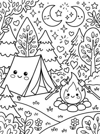 Tienda de Campaña y Fogata Tierna para colorir Desenho de Tienda de Campaña y Fogata Tierna para colorir e imprimir grátis