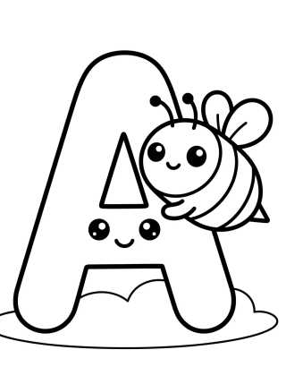 Letra A con Abejita Tierna para colorir Desenho de Letra A con Abejita Tierna para colorir e imprimir grátis