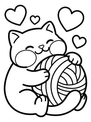 Gatito Tierno con Ovillo de Lana para colorir Desenho de Gatito Tierno con Ovillo de Lana para colorir e imprimir grátis