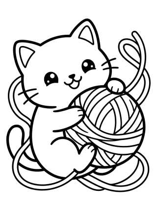 Gatito Kawaii en el Ovillo de Lana para colorir Desenho de Gatito Kawaii en el Ovillo de Lana para colorir e imprimir grátis