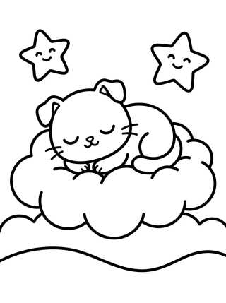 Gatito Lindo en la Nube para colorir Desenho de Gatito Lindo en la Nube para colorir e imprimir grátis