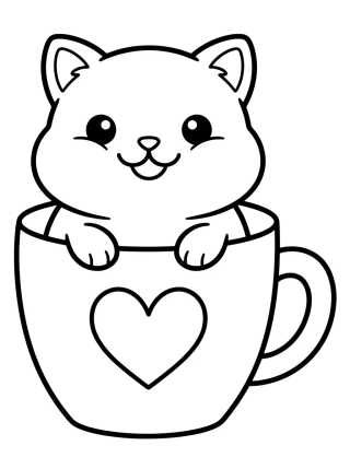 Gatito Tierno en una Taza para colorir Desenho de Gatito Tierno en una Taza para colorir e imprimir grátis