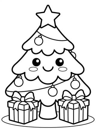 Árbol de Navidad Kawaii Sonriente para colorir Desenho de Árbol de Navidad Kawaii Sonriente para colorir e imprimir grátis