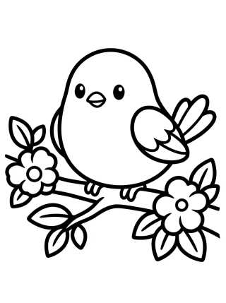 Pajarito Kawaii en Rama Florecida para colorir Desenho de Pajarito Kawaii en Rama Florecida para colorir e imprimir grátis