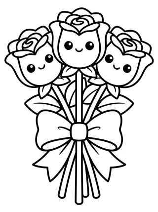 Ramo de Rosas Kawaii para colorir Desenho de Ramo de Rosas Kawaii para colorir e imprimir grátis