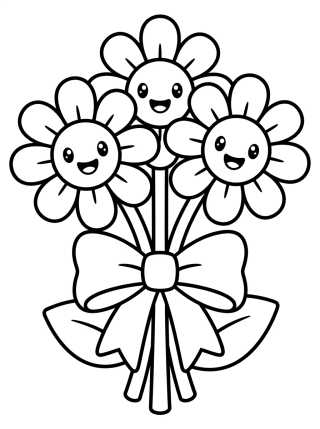 Ramo de Margaritas Kawaii para colorir Desenho de Ramo de Margaritas Kawaii para colorir e imprimir grátis