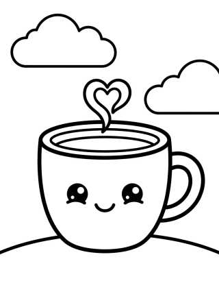 Taza de Café Kawaii Sonriente para colorir Desenho de Taza de Café Kawaii Sonriente para colorir e imprimir grátis