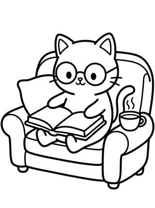 Gatito Lindo Leyendo en el Sofá para colorir Desenho de Gatito Lindo Leyendo en el Sofá para colorir e imprimir grátis