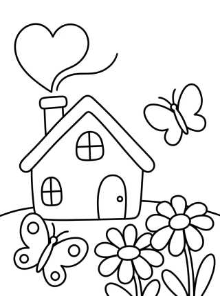 Casita con Chimenea y Jardín de Flores para colorir Desenho de Casita con Chimenea y Jardín de Flores para colorir e imprimir grátis