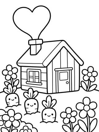 Casita de Campo con Chimenea y Huerto para colorir Desenho de Casita de Campo con Chimenea y Huerto para colorir e imprimir grátis