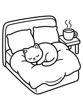 Habitación Acogedora con Gatito para colorir Desenho de Habitación Acogedora con Gatito para colorir e imprimir grátis