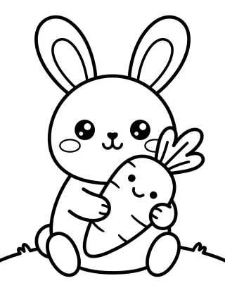 Conejito Comiendo Zanahoria Kawaii para colorir Desenho de Conejito Comiendo Zanahoria Kawaii para colorir e imprimir grátis