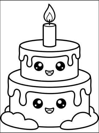 Pastel de Cumpleaños Kawaii para colorir Desenho de Pastel de Cumpleaños Kawaii para colorir e imprimir grátis