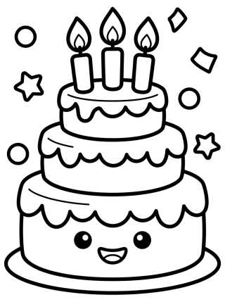 Pastel de Cumpleaños Kawaii con Velas para colorir Desenho de Pastel de Cumpleaños Kawaii con Velas para colorir e imprimir grátis