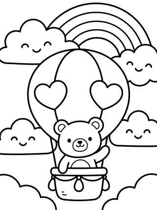 Osito Kawaii en Globo Aerostático para colorir Desenho de Osito Kawaii en Globo Aerostático para colorir e imprimir grátis