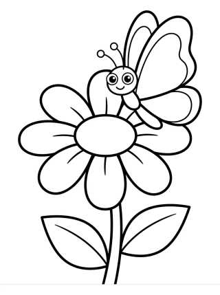 Mariposa Kawaii Posada en la Margarita para colorir Desenho de Mariposa Kawaii Posada en la Margarita para colorir e imprimir grátis