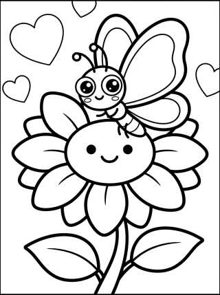 Mariposa Sonriente en la Flor para colorir Desenho de Mariposa Sonriente en la Flor para colorir e imprimir grátis