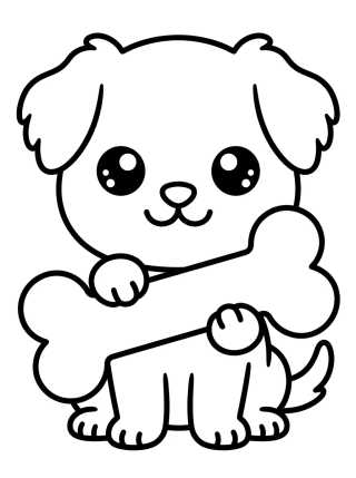 Perrito Kawaii con Hueso para colorir Desenho de Perrito Kawaii con Hueso para colorir e imprimir grátis