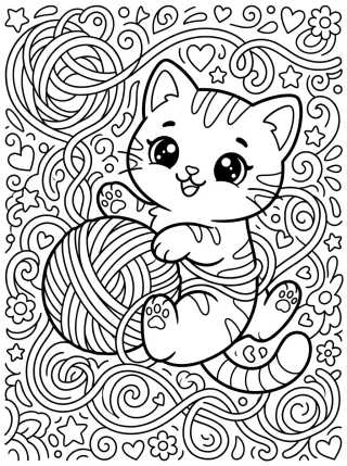 Gatito Jugando con Ovillo de Lana para colorir Desenho de Gatito Jugando con Ovillo de Lana para colorir e imprimir grátis