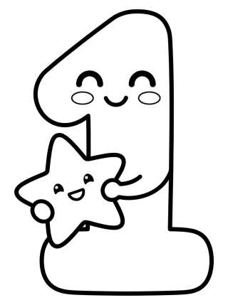 Número 1 Lindo con Estrellita para colorir Desenho de Número 1 Lindo con Estrellita para colorir e imprimir grátis