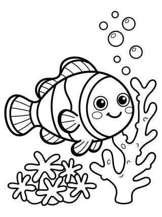 Pez Payaso Kawaii en el Coral para colorir Desenho de Pez Payaso Kawaii en el Coral para colorir e imprimir grátis