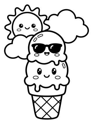 Helado de Cono Kawaii bajo el Sol para colorir Desenho de Helado de Cono Kawaii bajo el Sol para colorir e imprimir grátis