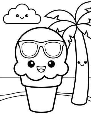 Helado Kawaii en la Playa para colorir Desenho de Helado Kawaii en la Playa para colorir e imprimir grátis
