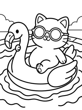 Gatito en Flotador de Flamingo para colorir Desenho de Gatito en Flotador de Flamingo para colorir e imprimir grátis