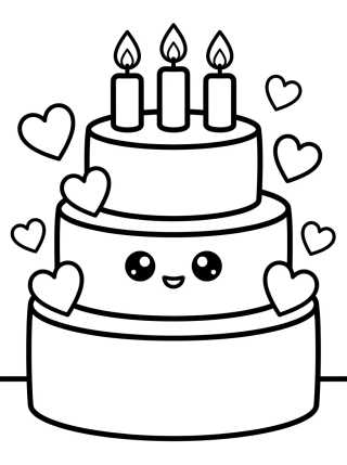 Pastel de Cumpleaños Kawaii para colorir Desenho de Pastel de Cumpleaños Kawaii para colorir e imprimir grátis
