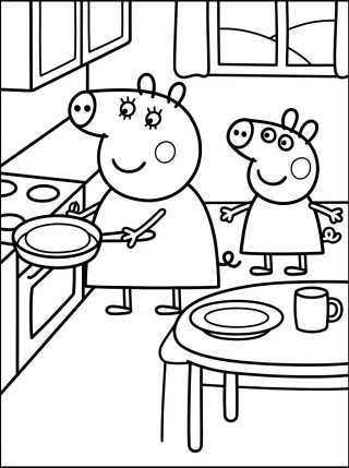 Cocina de la Familia Pig para colorir Desenho de Cocina de la Familia Pig para colorir e imprimir grátis