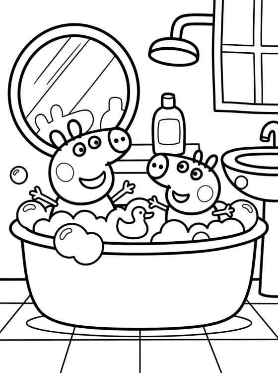 Hora del Baño en la Casa de Peppa para colorir Desenho de Hora del Baño en la Casa de Peppa para colorir e imprimir grátis