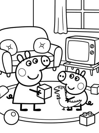 Peppa y George Jugando en la Sala para colorir Desenho de Peppa y George Jugando en la Sala para colorir e imprimir grátis