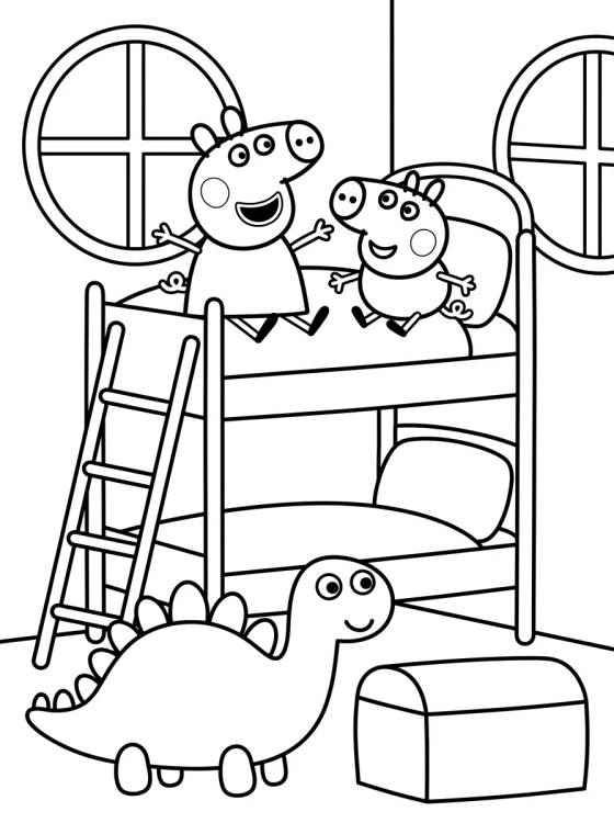 Cuarto de Peppa y George con Litera para colorir Desenho de Cuarto de Peppa y George con Litera para colorir e imprimir grátis