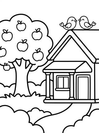 Casita de Campo con Árbol de Manzanas para colorir Desenho de Casita de Campo con Árbol de Manzanas para colorir e imprimir grátis